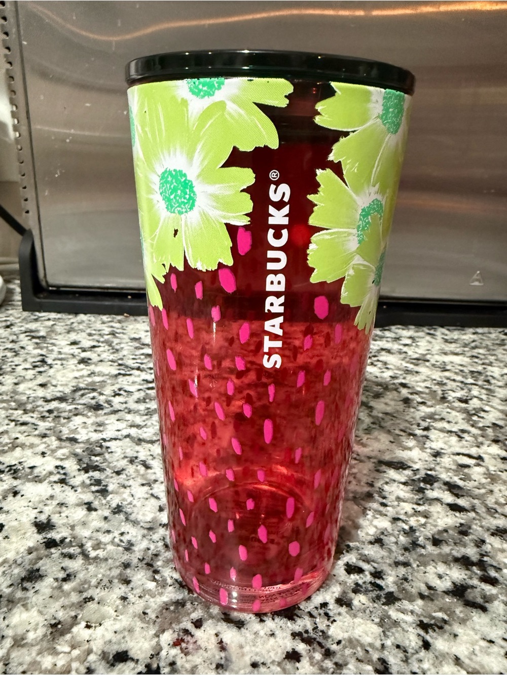 Starbucks Pink Floral Glass Tumbler - Green Flower Accent